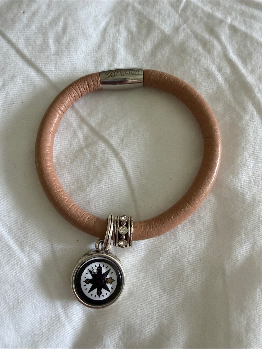 Brighton Tan Leather magnetic bracelet with charm and spacer bead